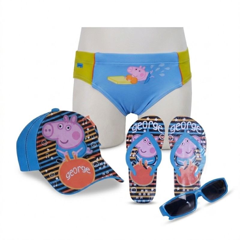 Set Mare 4 Pezzi George Pig – Costume, Cappellino, Infradito e Occhiali