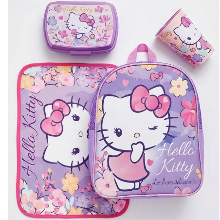 Kit Scuola Asilo Hello Kitty 4pz – Zaino, Portapranzo, Bicchiere e Tovaglietta