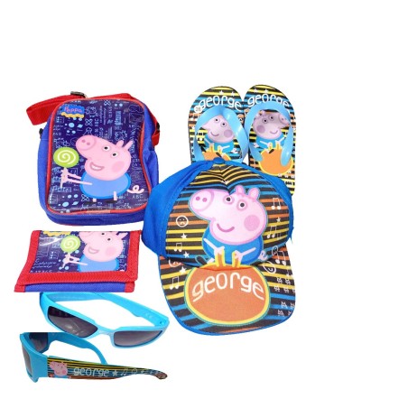 Kit Mare George Pig 5-in-1: Infradito, Cappellino, Occhiali UV, Tracollina e Portafoglio