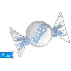 Scatolina Porta Confetti a Forma di Caramella in PVC Baby Celeste – Ideale per Nascita e Battesimo (9 cm)