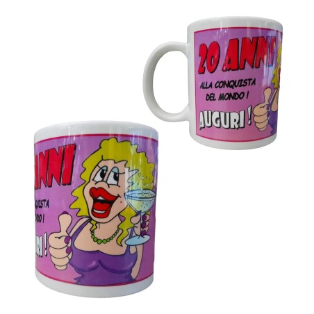 TAZZA COMPLEANNO 20 ANNI LEI CERAMICA MUG IN CONFEZIONE REGALO FESTA & PARTY