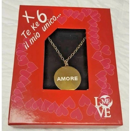 Collana con Medaglione dorato Amore 6 Unica San Valentino in Scatola CM 80
