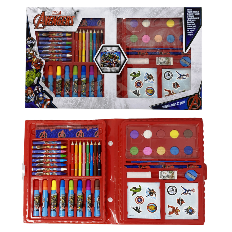 COLORI AVENGERS MARVEL VALIGETTA 52 PEZZI IDEA REGALO BAMBINO
