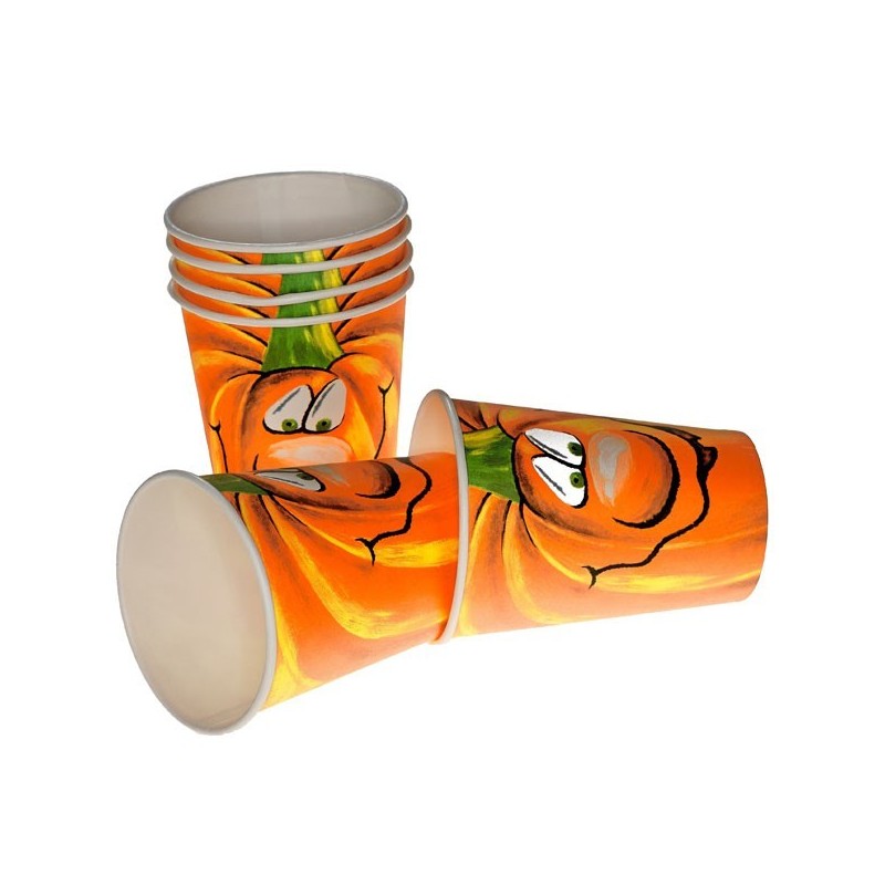 Set di 6 Bicchieri di Carta Halloween con Simpatica Zucca, 10 cm – Perfetti per Feste a Tema
