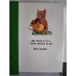 BIGLIETTO AUGURALE COMPLEANNO CON GATTI 17X11 CM