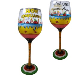 Calice "Buon Compleanno" in Vetro Decorato – Bicchiere Regalo Gigante 28 cm con Stampa Artistica