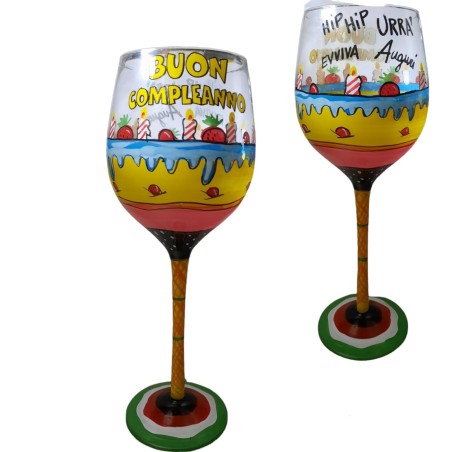 Calice "Buon Compleanno" in Vetro Decorato – Bicchiere Regalo Gigante 28 cm con Stampa Artistica