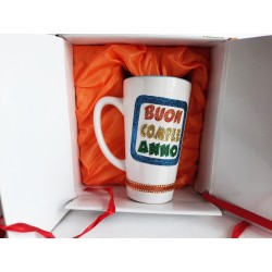 Tazza in Ceramica "Buon Compleanno" Glitterata con Scatola Regalo e Nastro, 370 ml