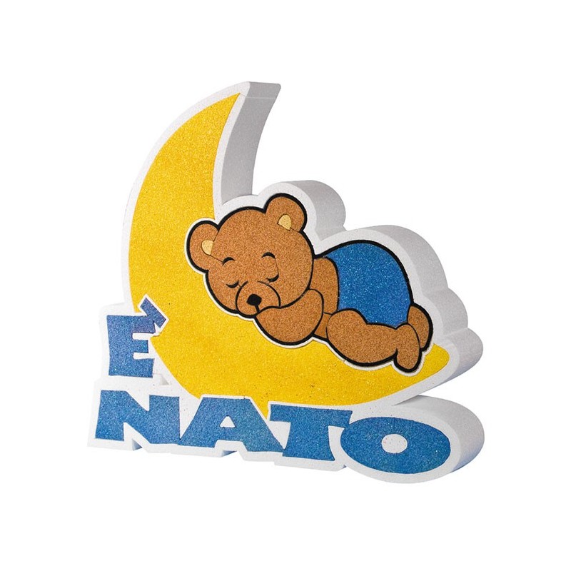 ADDOBBO TAVOLA NASCITA E' NATO/A. ORSETTO CHE DORME SULLA LUNA