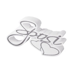 SCRITTA OGGI SPOSI CON CUORI ARGENTO POLISTIROLO DECORO MATRIMONIO TAVOLO CERIMONIA 40X24X5CM