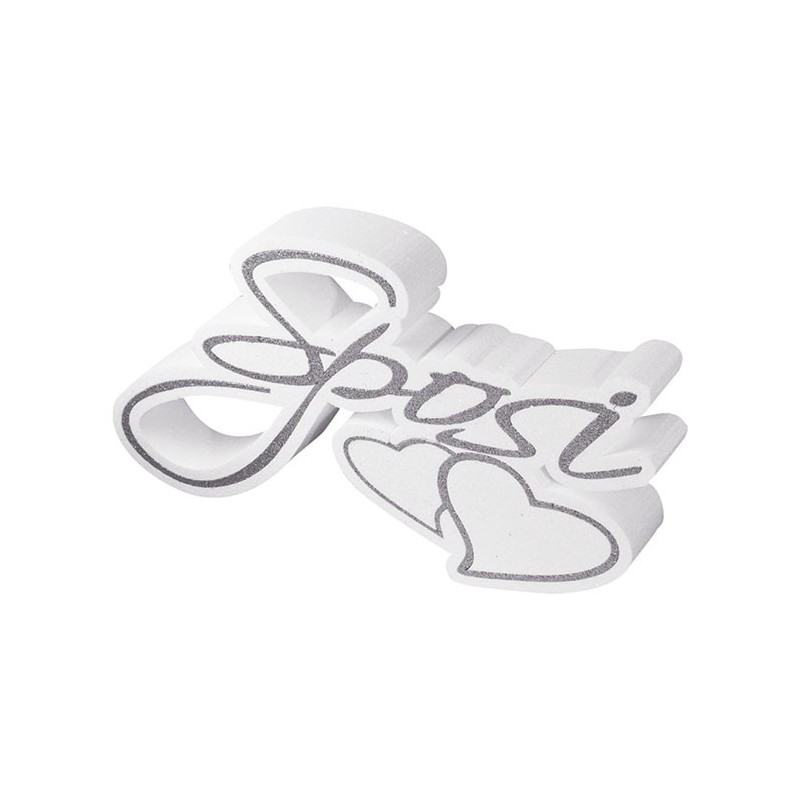 SCRITTA OGGI SPOSI CON CUORI ARGENTO POLISTIROLO DECORO MATRIMONIO TAVOLO CERIMONIA 40X24X5CM