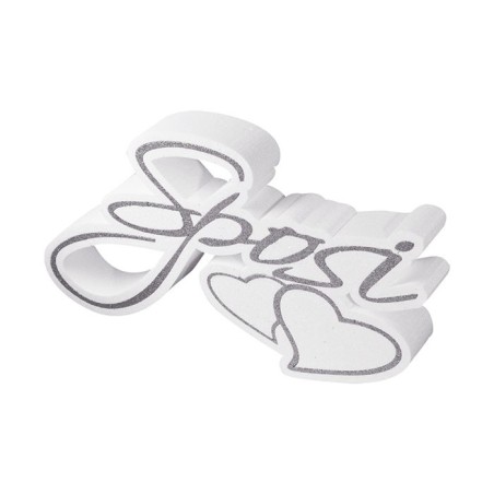 SCRITTA OGGI SPOSI CON CUORI ARGENTO POLISTIROLO DECORO MATRIMONIO TAVOLO CERIMONIA 40X24X5CM