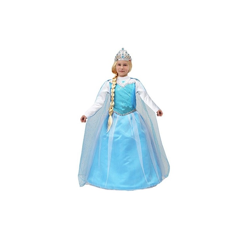 Costume di Carnevale Bambina Frozen Elsa Regina della Neve – Vestito Completo con Corona, Mantello e Sottonna a Cerchio