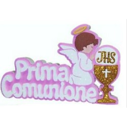 Scritta Prima Comunione POLISTIROLO centro tavola addobbo 40X25 CM Rosa Celeste