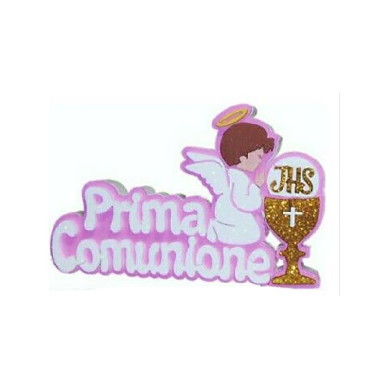 Scritta Prima Comunione POLISTIROLO centro tavola addobbo 40X25 CM Rosa Celeste