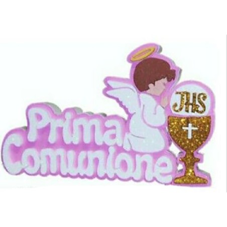 Scritta Prima Comunione POLISTIROLO centro tavola addobbo 40X25 CM Rosa Celeste