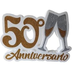 "Scritta Centrotavola Anniversario con Calici in Polistirolo Glitterato 50 cm"
