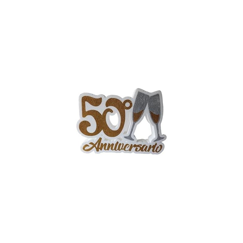 "Scritta Centrotavola Anniversario con Calici in Polistirolo Glitterato 50 cm"