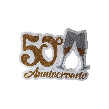 "Scritta Centrotavola Anniversario con Calici in Polistirolo Glitterato 50 cm"