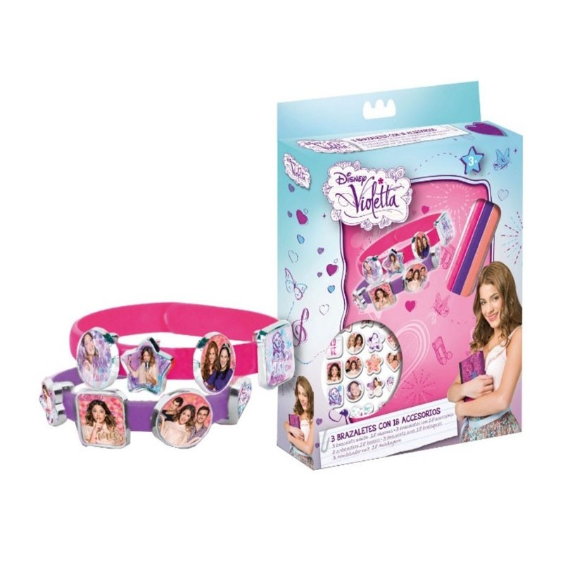 Set 2 Braccialetti Disney Violetta con 18 Accessori Componibili – Gadget Regalo Bambina