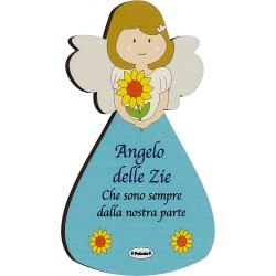 Magnete Angelo della Zia in Legno Naturale con Sonaglino – Decorazione da Appendere con Messaggio Protettivo