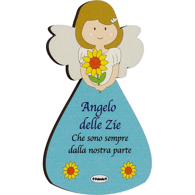 Magnete Angelo della Zia in Legno Naturale con Sonaglino – Decorazione da Appendere con Messaggio Protettivo