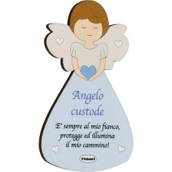 Magnete Angelo Custode in Legno Naturale da Appendere con Sonaglino – Protezione e Luce Sempre al Mio Fianco (9x17 cm)
