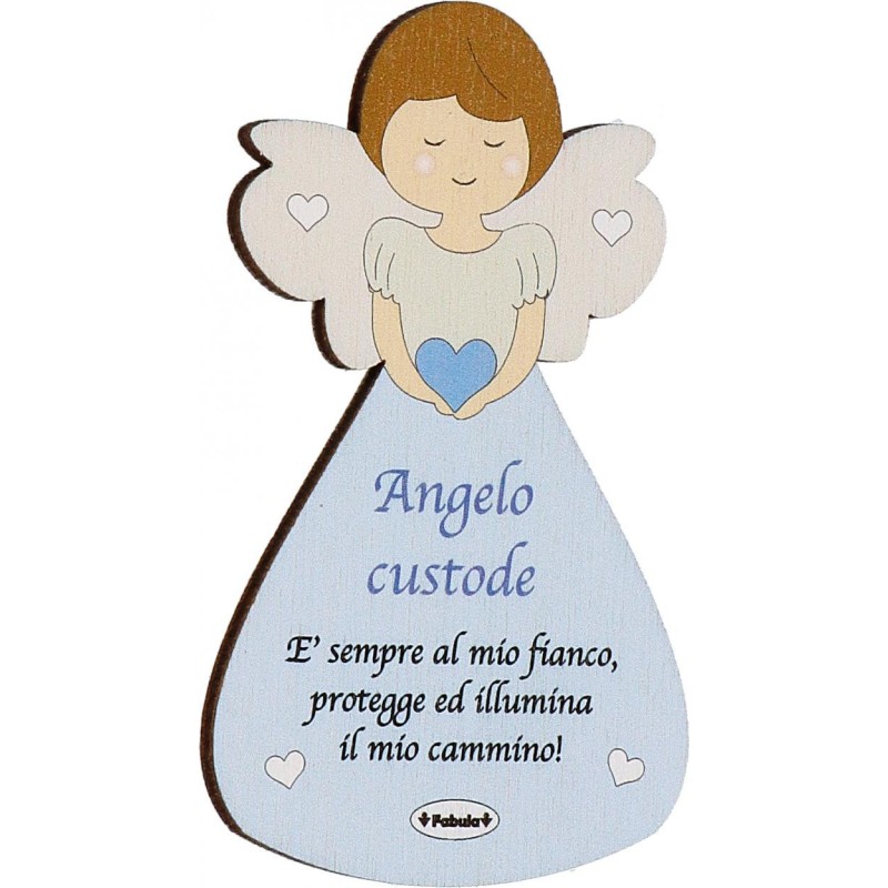 Magnete Angelo Custode in Legno Naturale da Appendere con Sonaglino – Protezione e Luce Sempre al Mio Fianco (9x17 cm)
