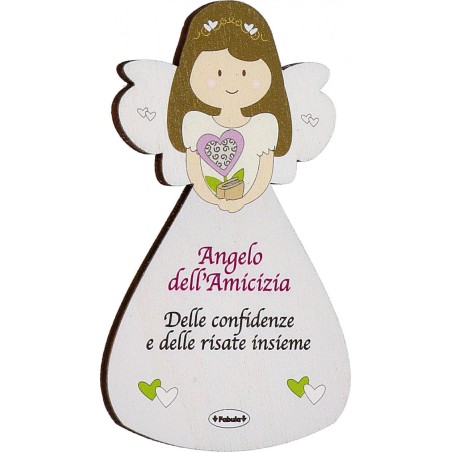 Magnete Angelo dell’Amicizia in Legno Naturale con Sonaglino – Simbolo di Confidenze, Risate e Legami Autentici