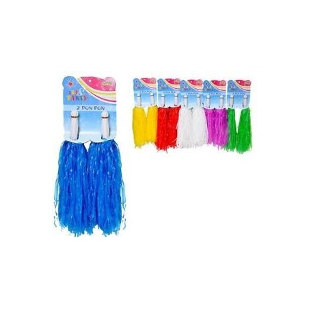 Set da 2 Pom Pom Majorette Bianchi - Colori Assortiti, Per Parate, Recite e Spettacoli, Idea Regalo per Cheerleader e Majorette